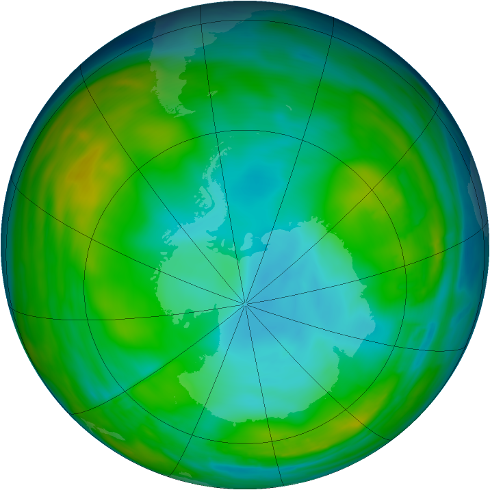 Antarctic ozone map for 27 July 2015